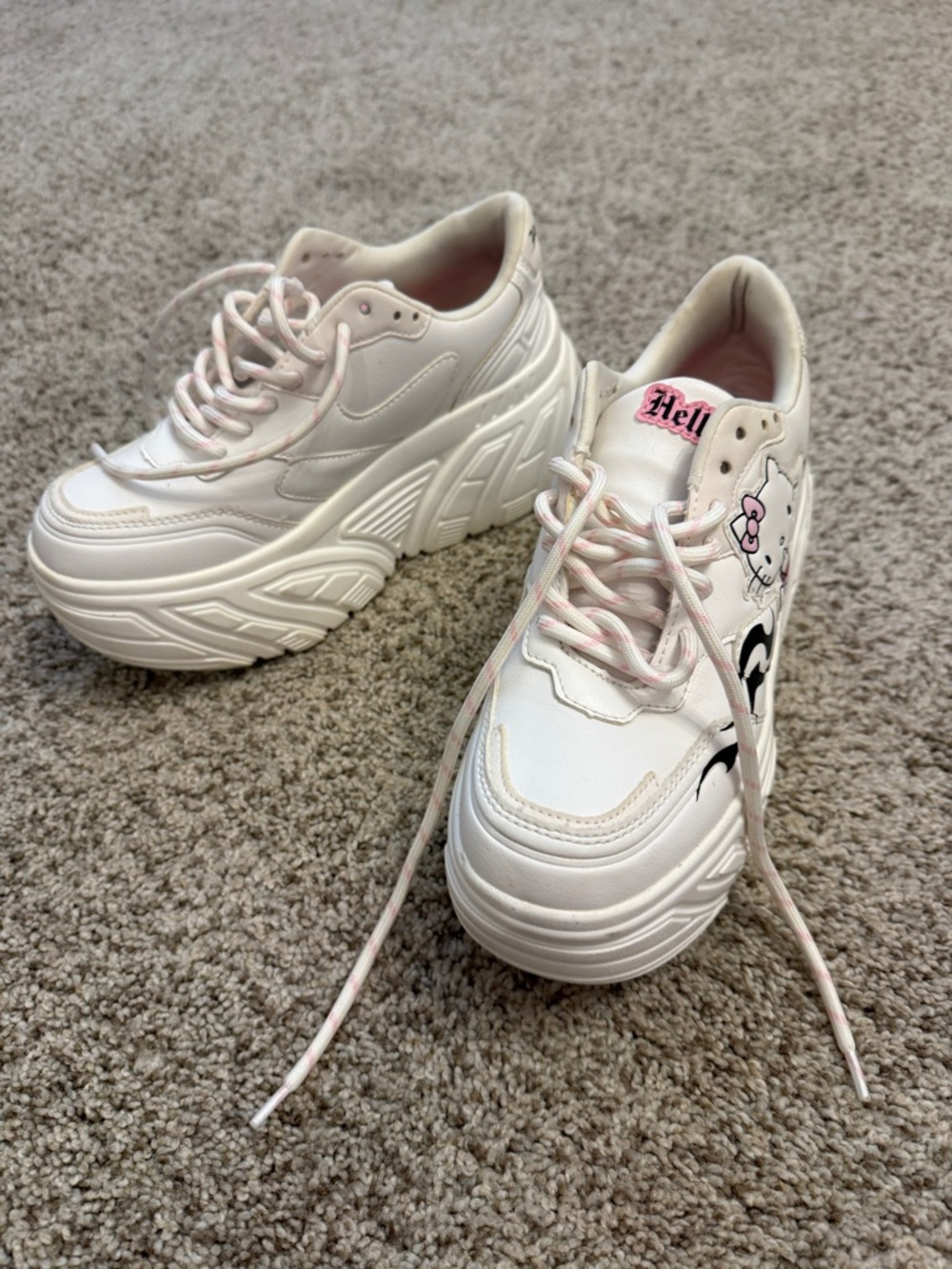 Bershka Hello kitty White Platform Sneakers with Pink Accents